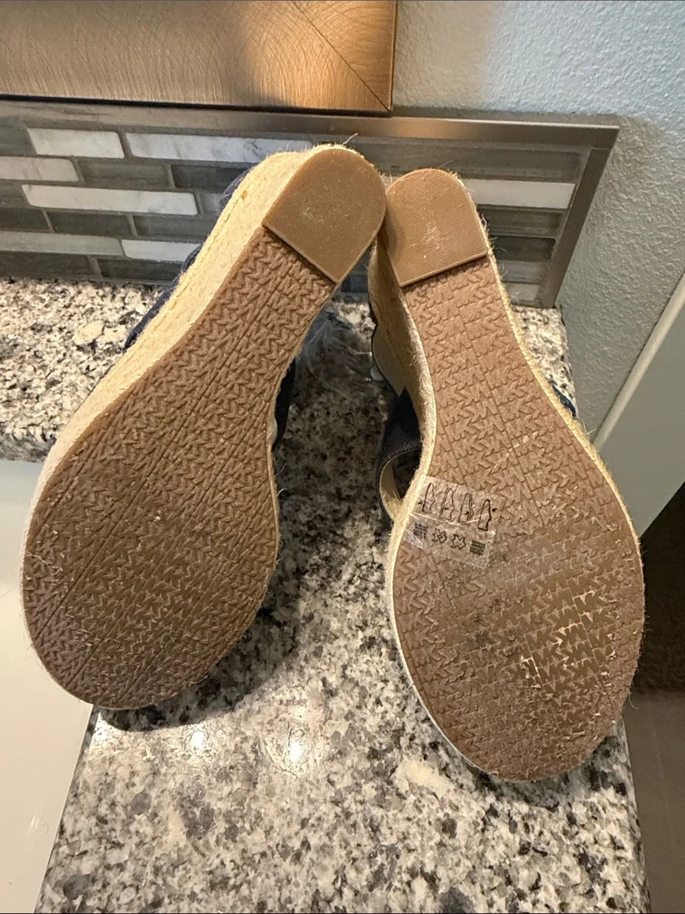 Michael Kors Navy Canvas Zip Wedge Sandals - Worn 1 time for 2 hrs. Hurt my feet